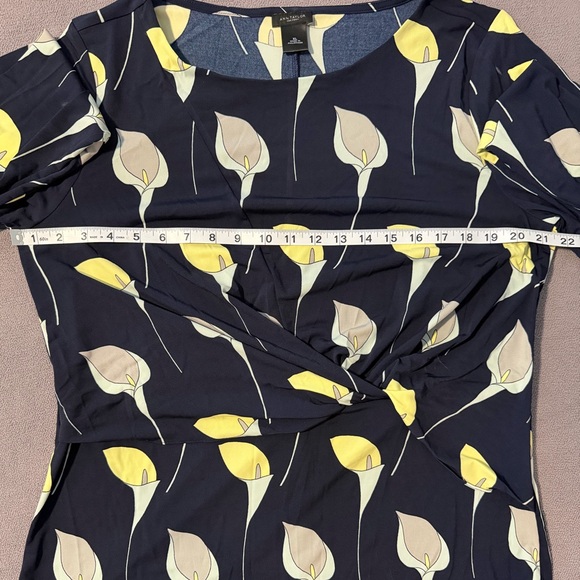 Ann Taylor Factory Navy Leaf Print Twist Blouse XL - Picture 6 of 8